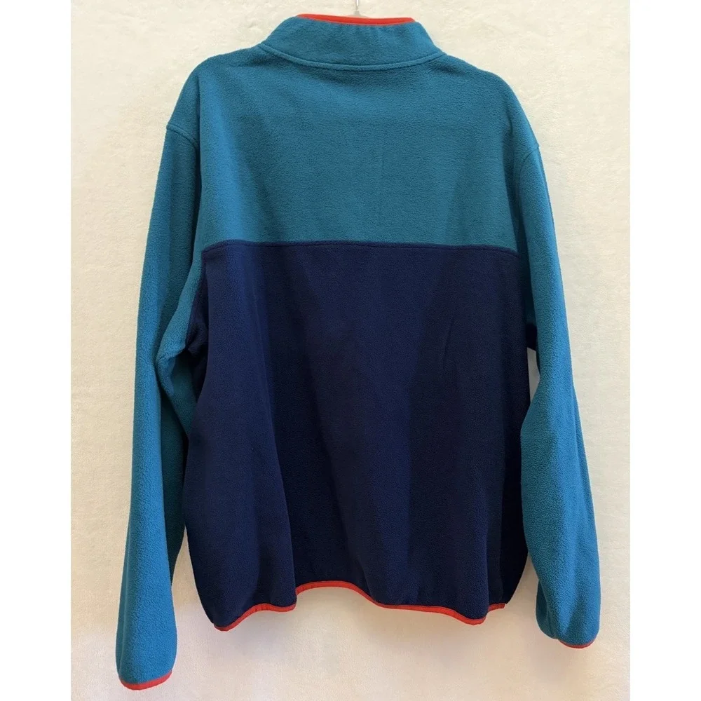 Lands'‎ End Pullover Men's XXL Heritage Fleece Snap Neck Teal/Navy Color Block